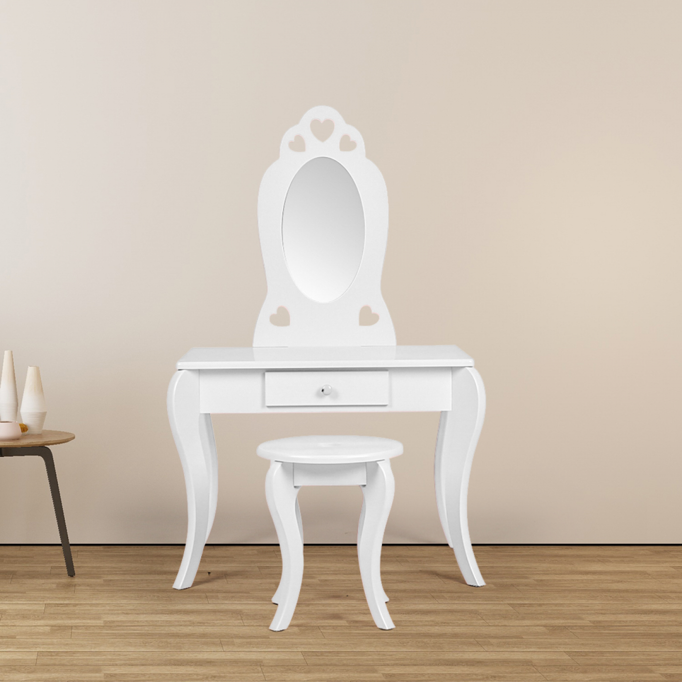 Kaptafel hartjes - make up opmaaktafel - met krukje - wit - alternatieve afbeelding