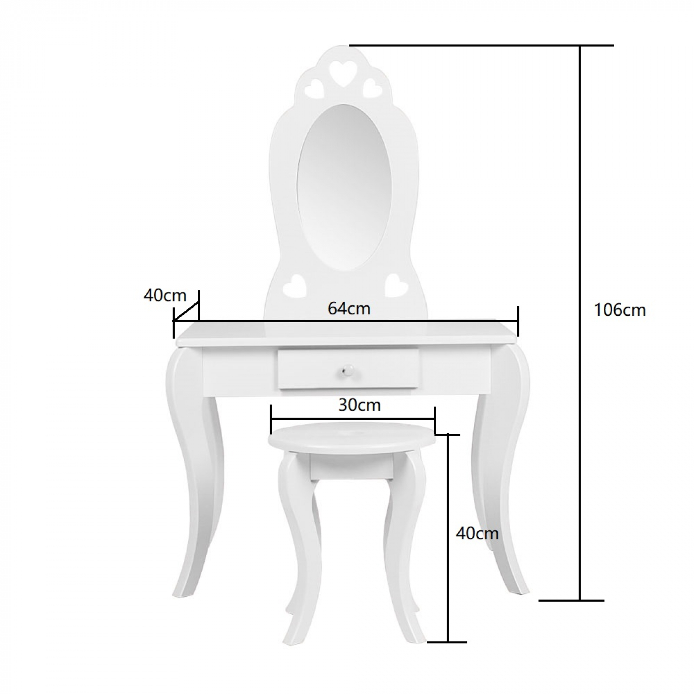 Kaptafel hartjes - make up opmaaktafel - met krukje - wit - VDD Stage Kaptafel hartjes - make up opmaaktafel - met krukje - wit - VDD Stage