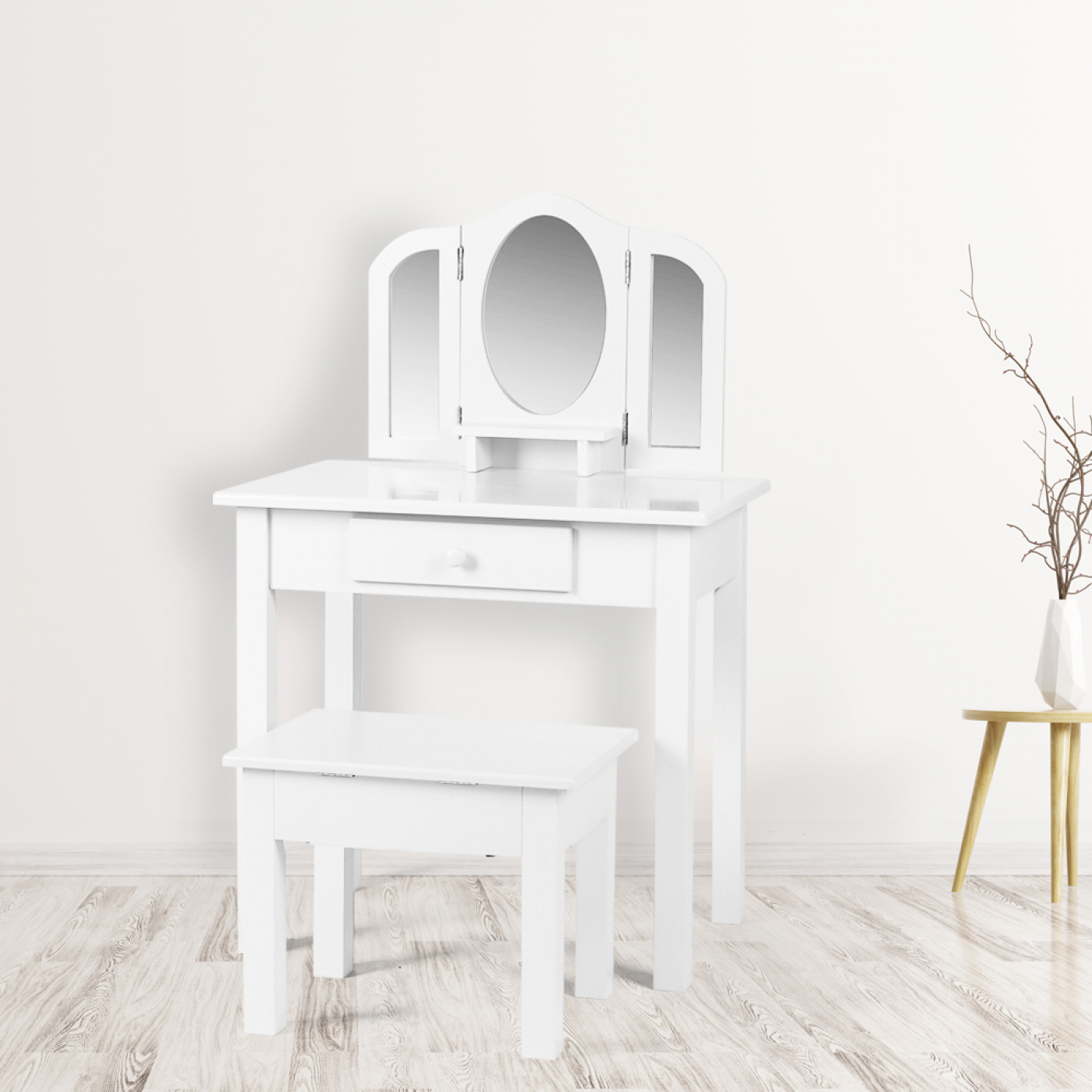 Kaptafel met krukje - opmaaktafel kinderkamer met spiegels - alternatieve afbeelding