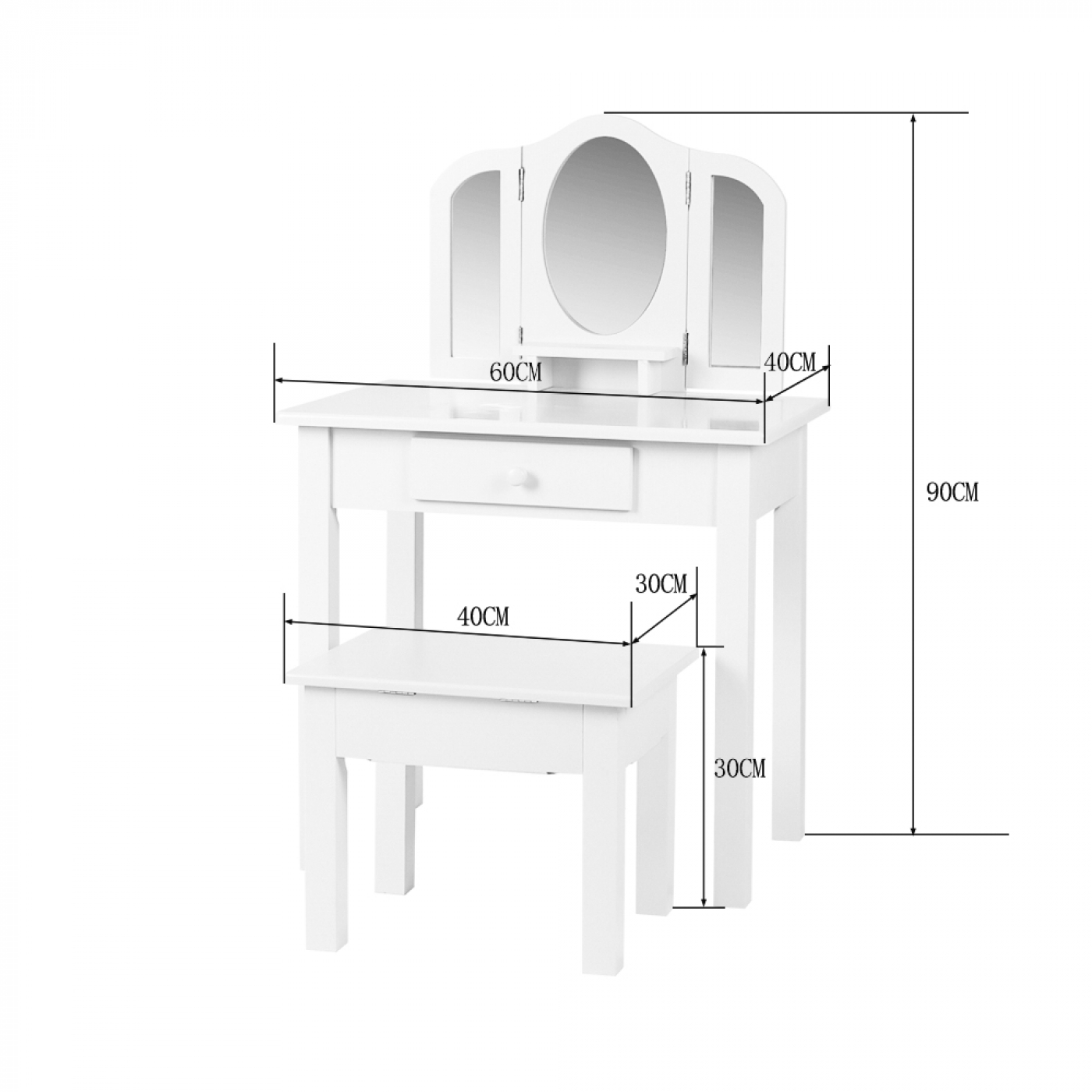 Kaptafel met krukje - opmaaktafel kinderkamer met spiegels - VDD Stage Kaptafel met krukje - opmaaktafel kinderkamer met spiegels - VDD Stage