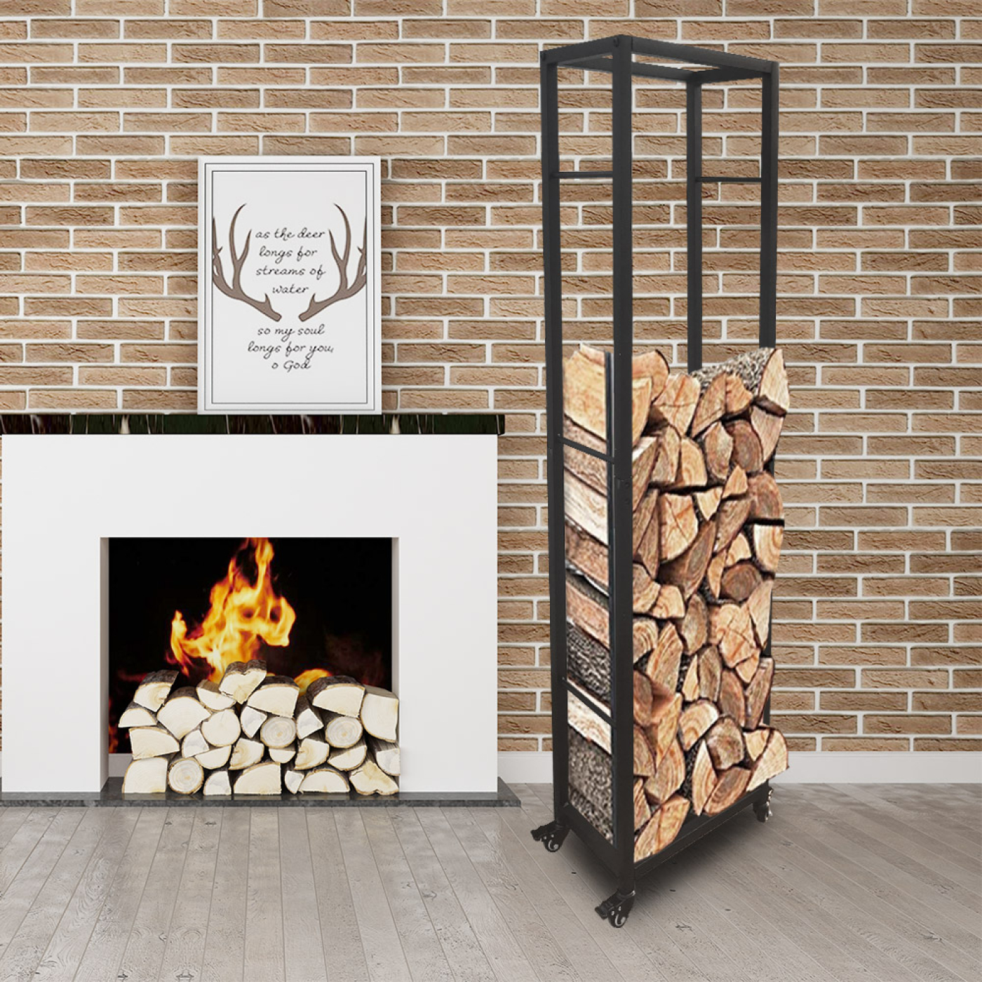 Haardhout brandhout opslag rek verrijdbaar - opslaan van hout - 40 cm x 160 cm hoog - alternatieve afbeelding