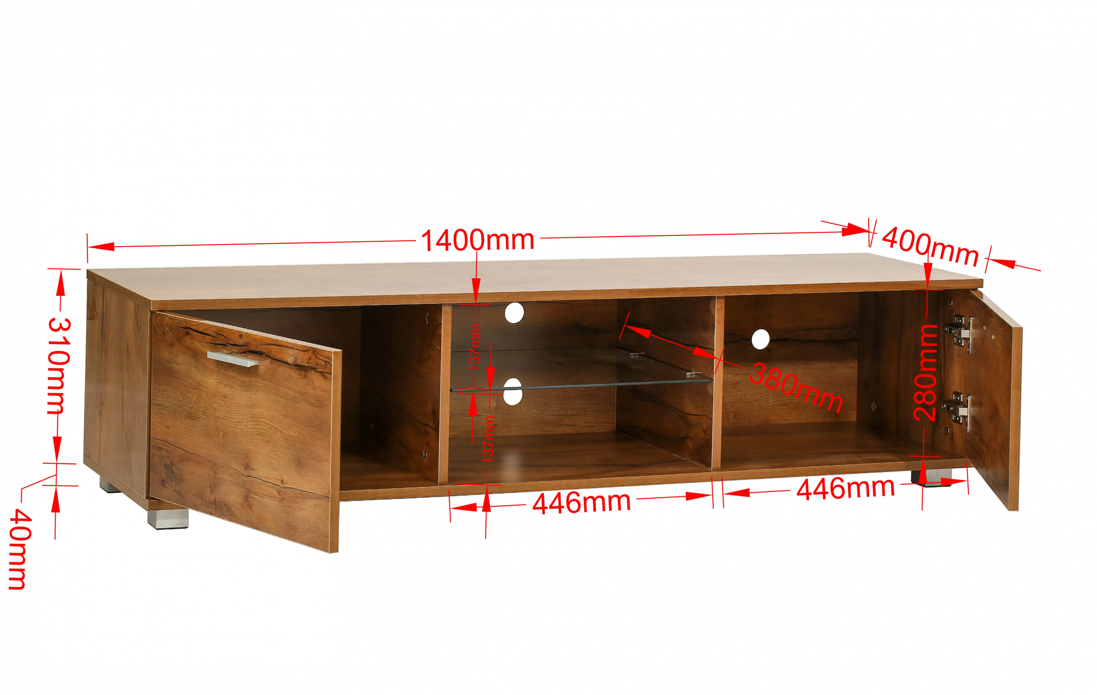 TV meubel - dressoir - led verlichting - 140 cm breed - bruin houtstructuur - VDD Stage TV meubel - dressoir - led verlichting - 140 cm breed - bruin houtstructuur - VDD Stage