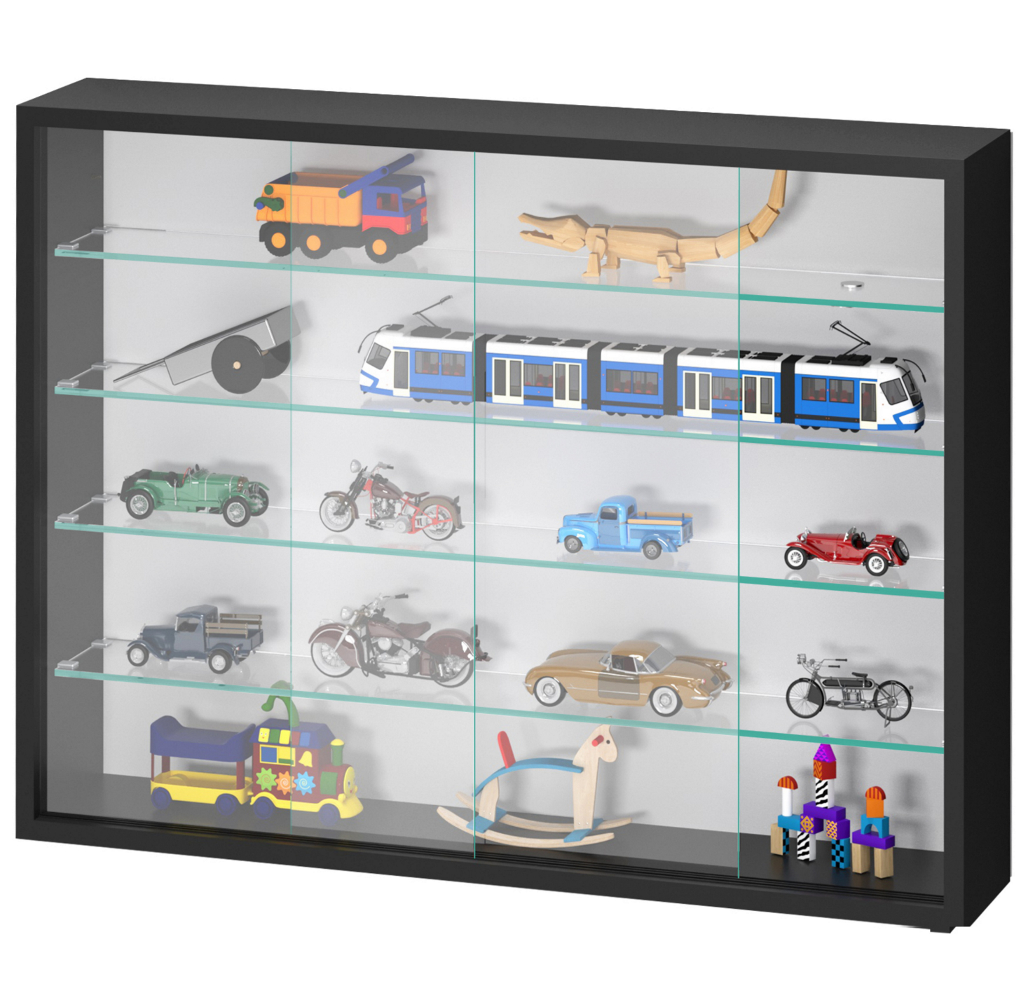 Vitrinekast staande hangende wandvitrine - schuifdeuren - 75 x 55 x 12 cm