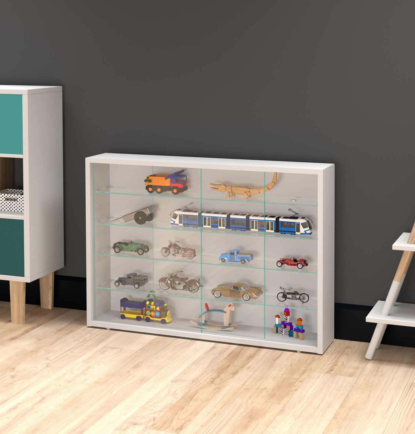 Vitrinekast staande hangende wandvitrine - schuifdeuren - 75 x 55 x 12 cm - alternatieve afbeelding