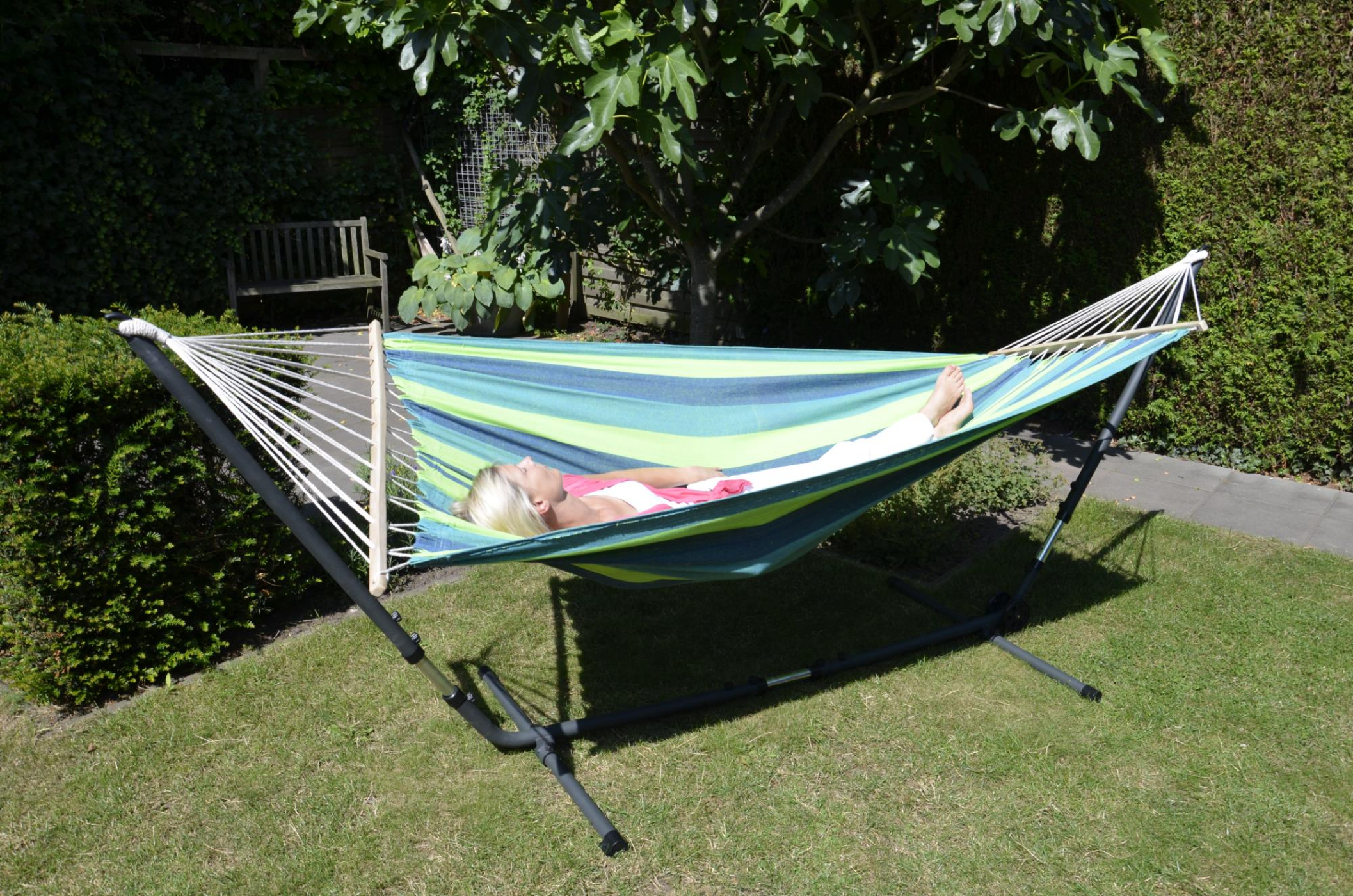 VDD - hangmat - 220 x 160 - multicolour groen - geschikt voor 2 personen - alternatieve afbeelding