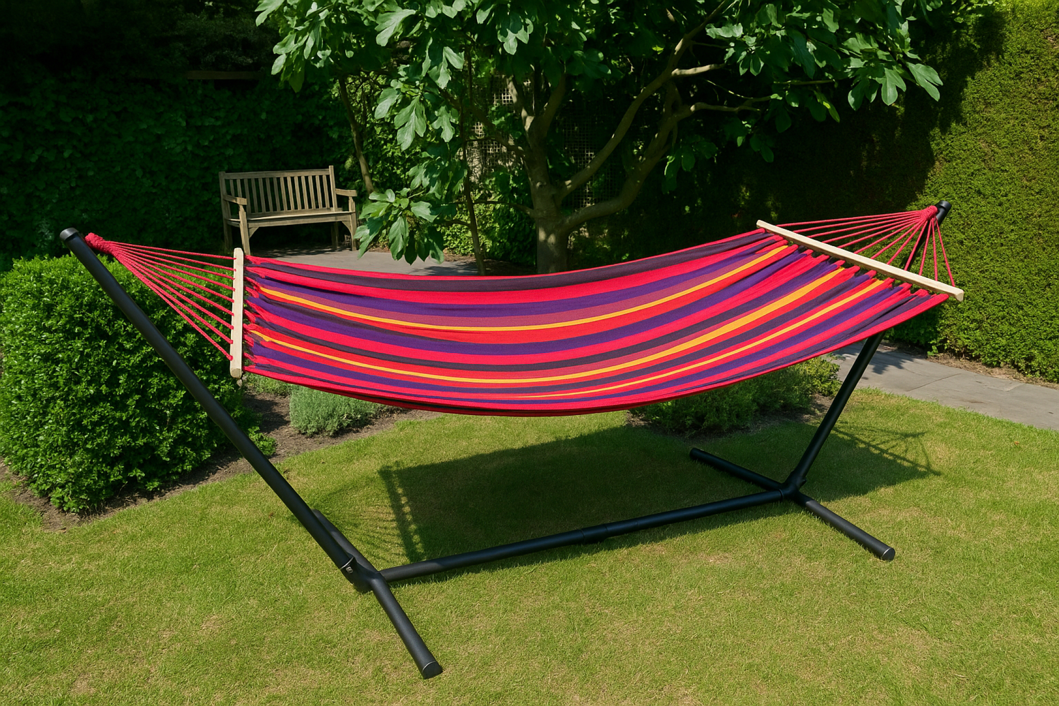 VDD - hangmat - 220 x 160 - multicolour rood - geschikt voor 2 personen - alternatieve afbeelding