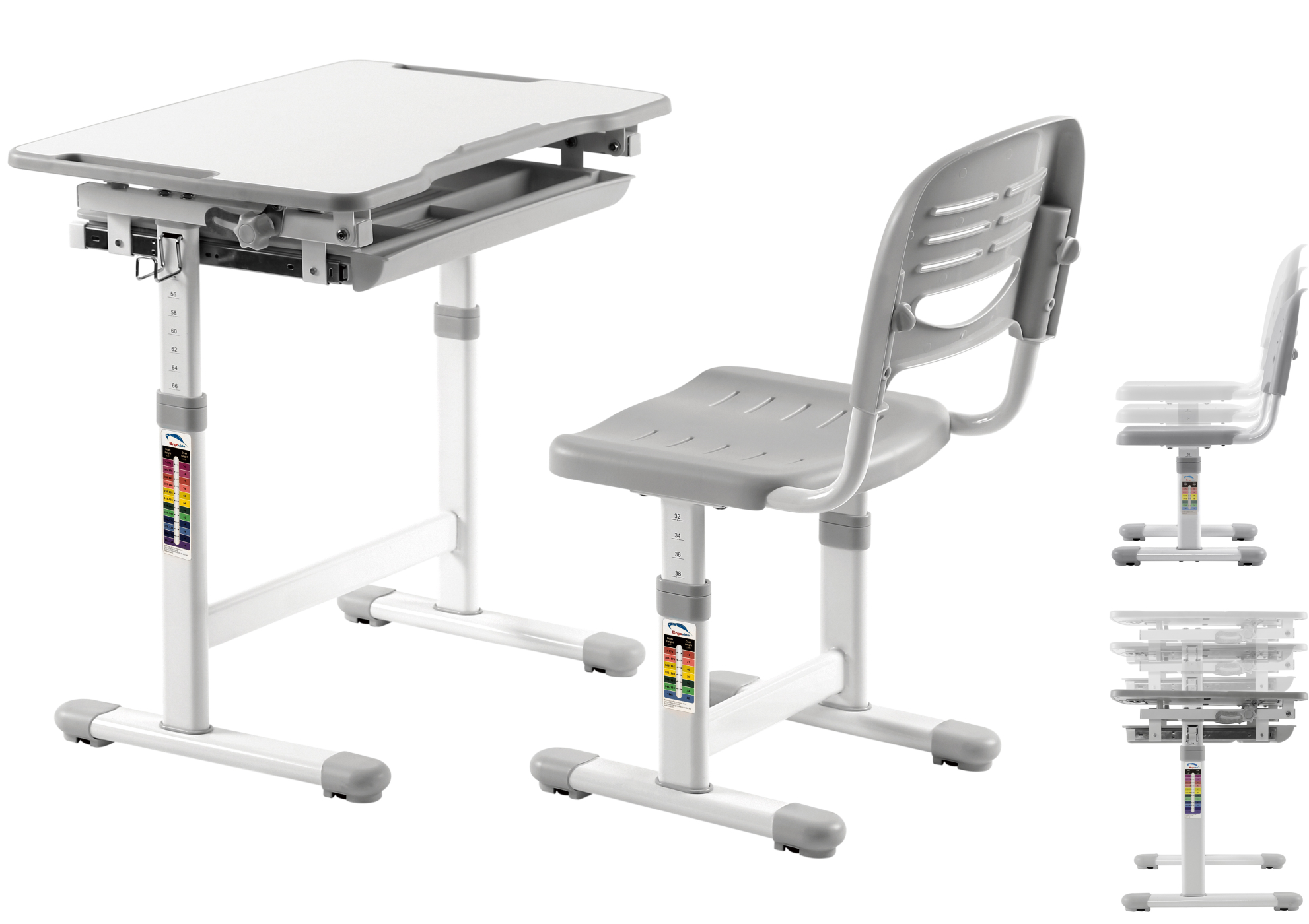 Kinderbureau tekentafel met bureaustoel - ergonomisch in hoogte verstelbaar - schooltafel - alternatieve afbeelding