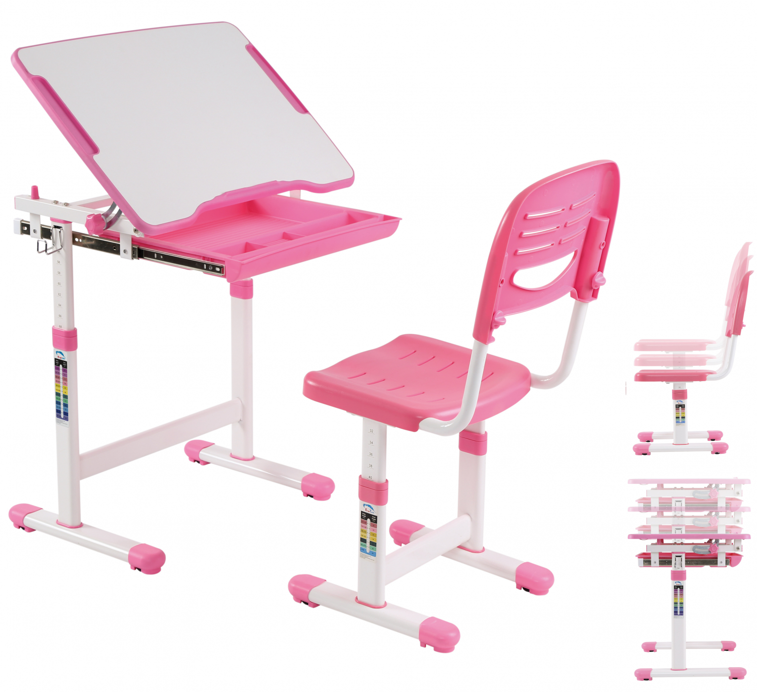 Bureau kinderen tekentafel met bureaustoel - schooltafel - ergonomisch hoogte verstelbaar