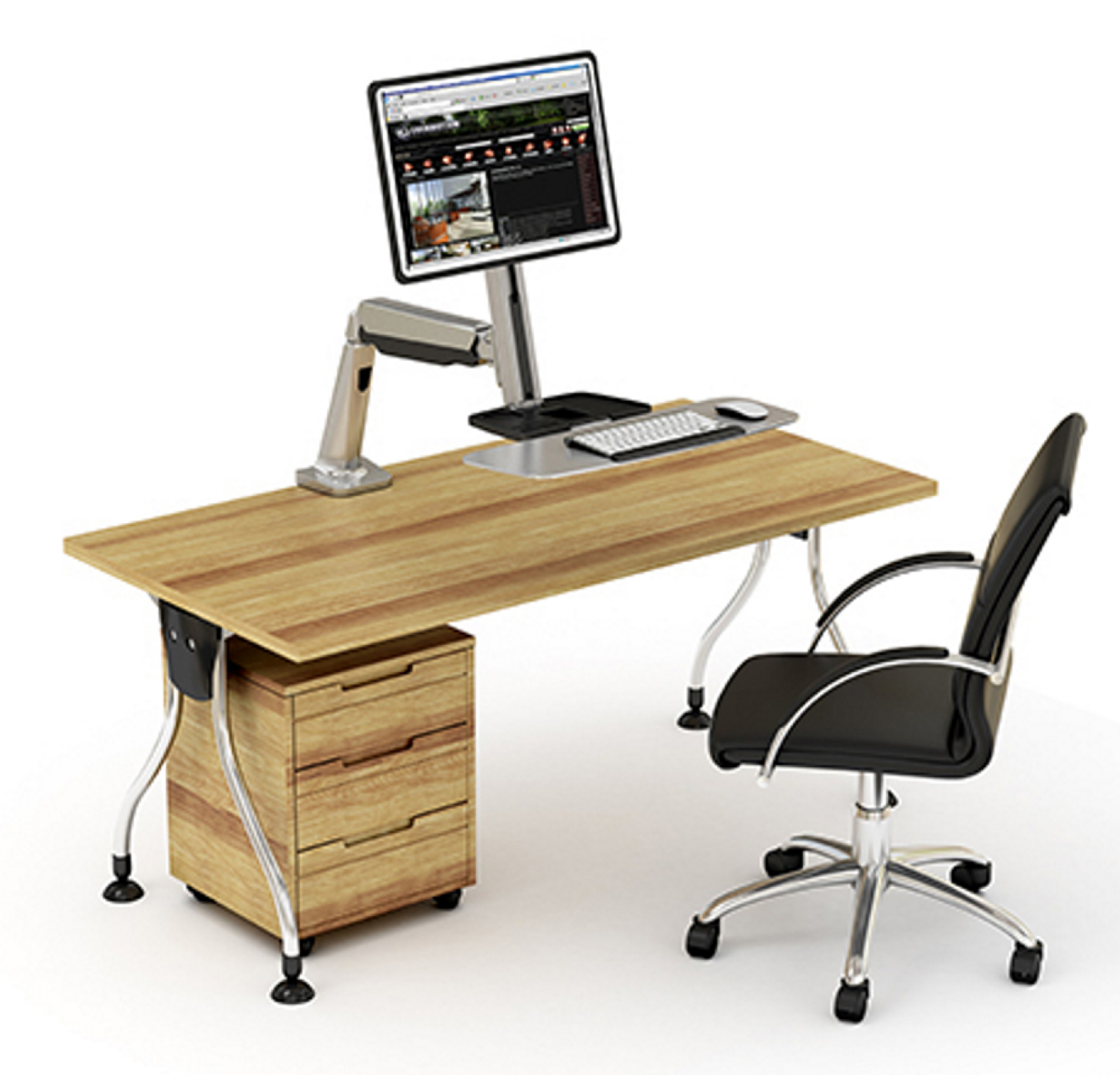 Zit sta werkplek - monitorbeugel met toetsenbord lade - werkstation - alternatieve afbeelding