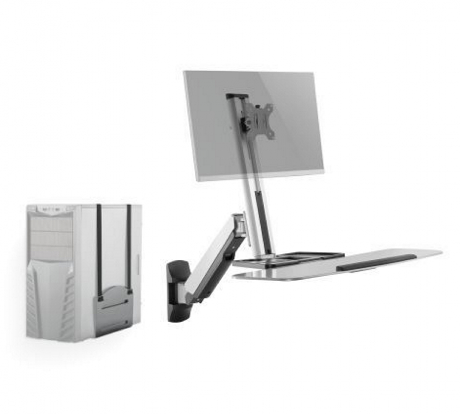 Zit sta bureau werkplek wandmontage - monitorbeugel toetsenbord desktop houder - alternatieve afbeelding