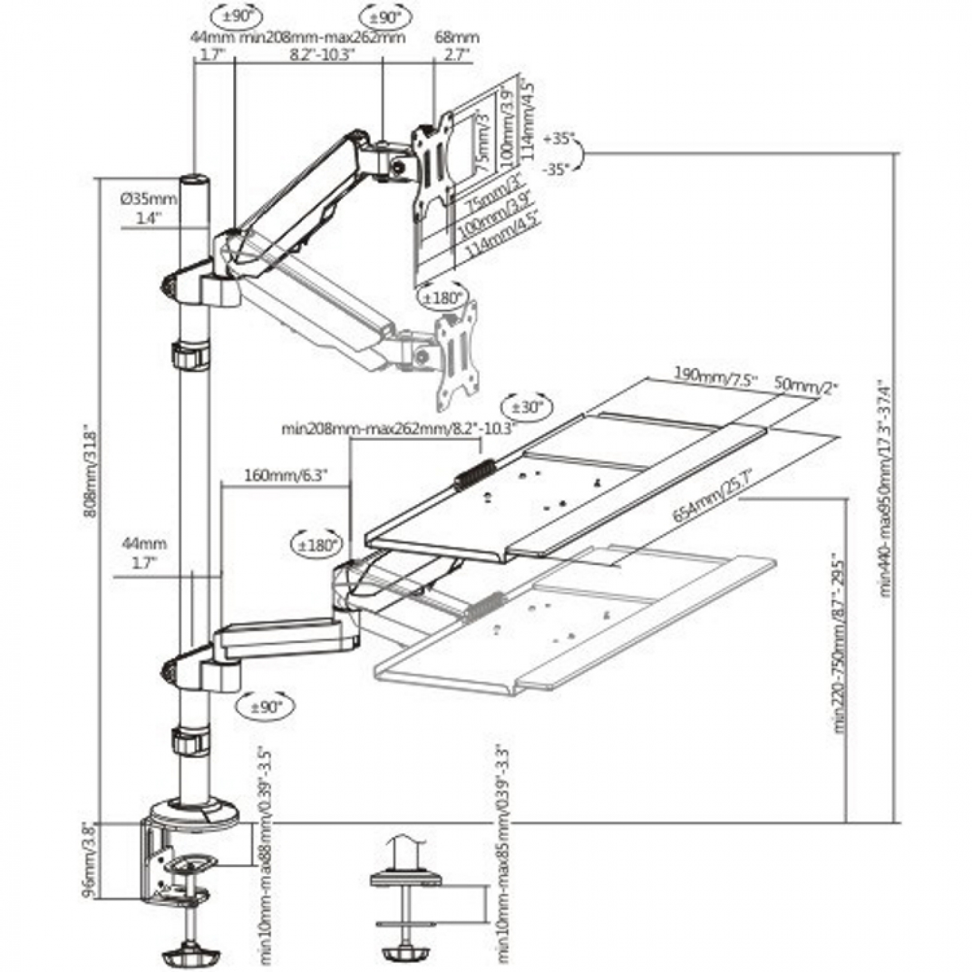Zit sta werkplek - monitorbeugel toetsenbord bureausteun - werkstation computer - VDD Stage Zit sta werkplek - monitorbeugel toetsenbord bureausteun - werkstation computer - VDD Stage