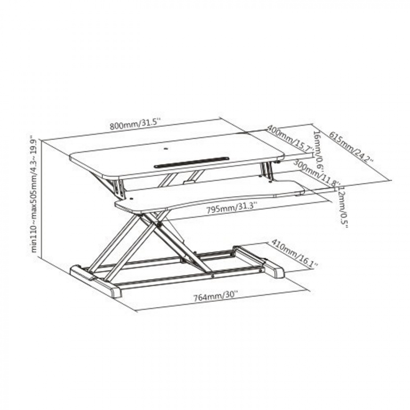 Bureau zit sta verhoger ergonomisch - werkstation hoogte verstelbaar - 80 cm breed - VDD Stage Bureau zit sta verhoger ergonomisch - werkstation hoogte verstelbaar - 80 cm breed - VDD Stage