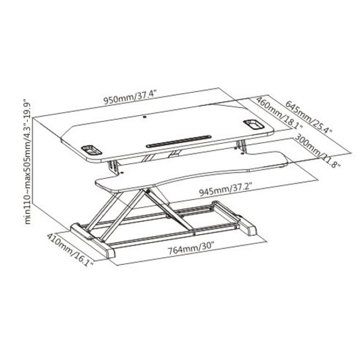 Bureau verhoger zit sta werkplek - ergonomisch hoogte verstelbaar bureau - 95 cm breed - VDD Stage Bureau verhoger zit sta werkplek - ergonomisch hoogte verstelbaar bureau - 95 cm breed - VDD Stage