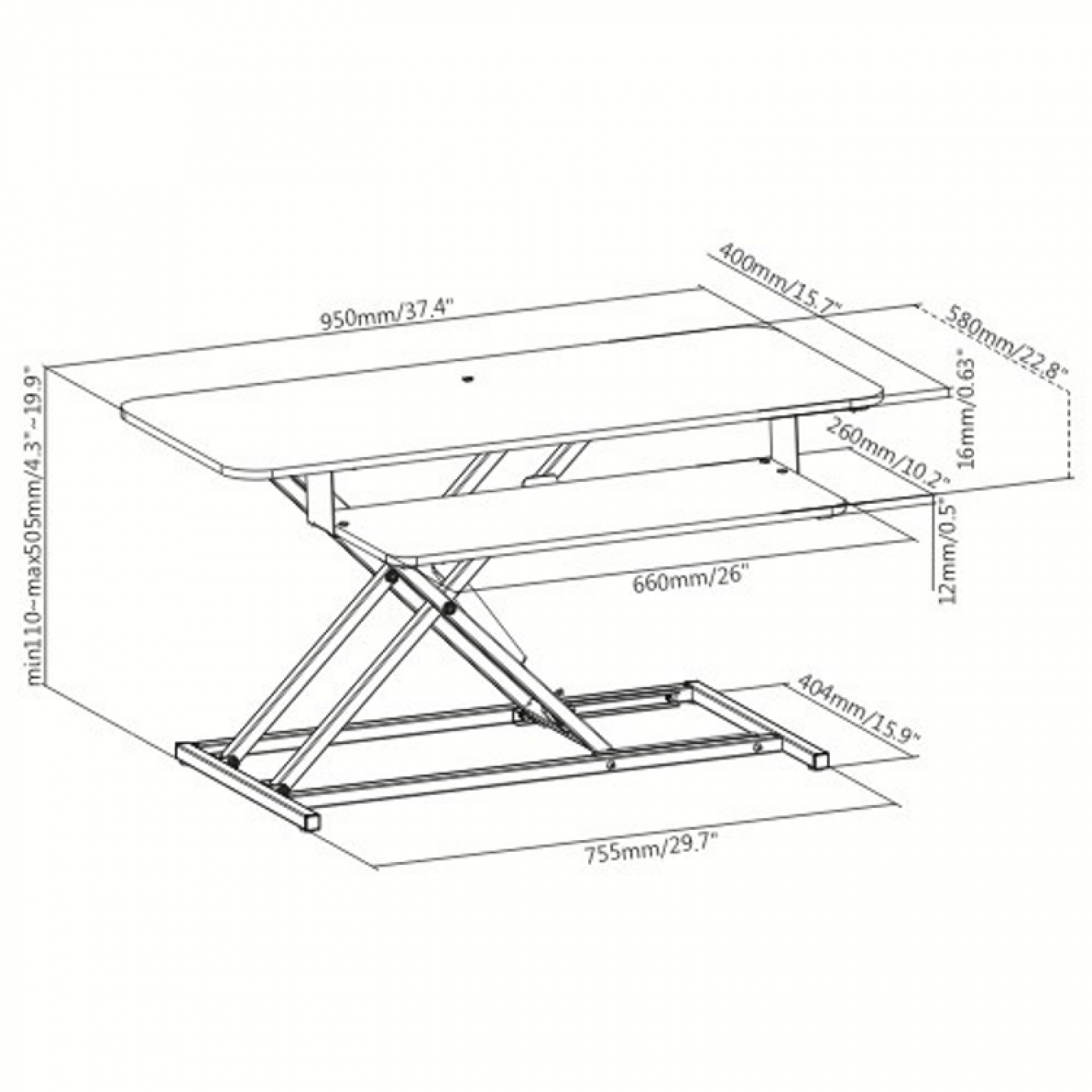 Zit sta bureau verhoger ergonomisch - werkstation hoogte verstelbaar - 95 cm breed - VDD Stage Zit sta bureau verhoger ergonomisch - werkstation hoogte verstelbaar - 95 cm breed - VDD Stage