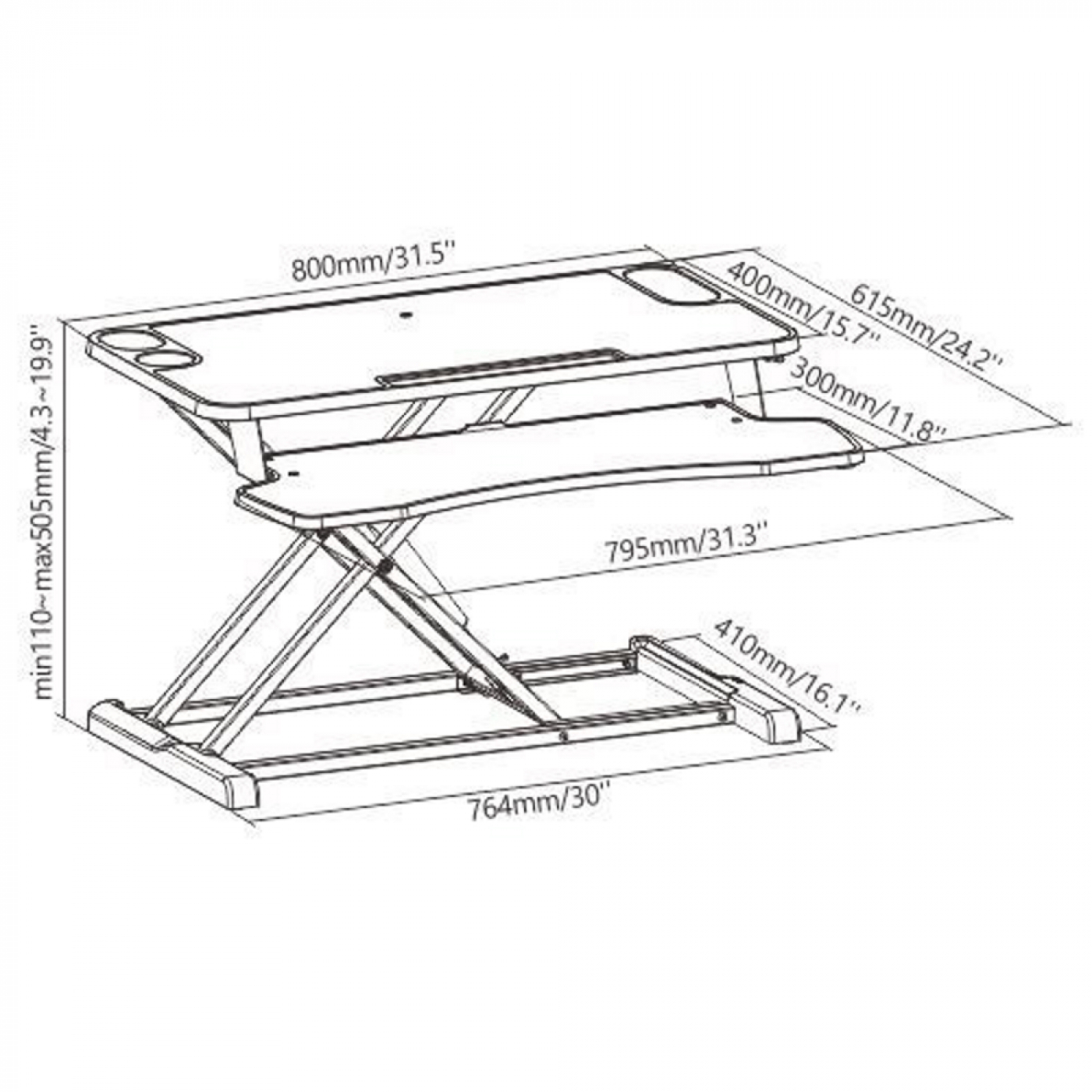 Bureau verhoger zit sta werkplek - ergonomisch verstelbaar bureau - 80 cm breed - VDD Stage Bureau verhoger zit sta werkplek - ergonomisch verstelbaar bureau - 80 cm breed - VDD Stage