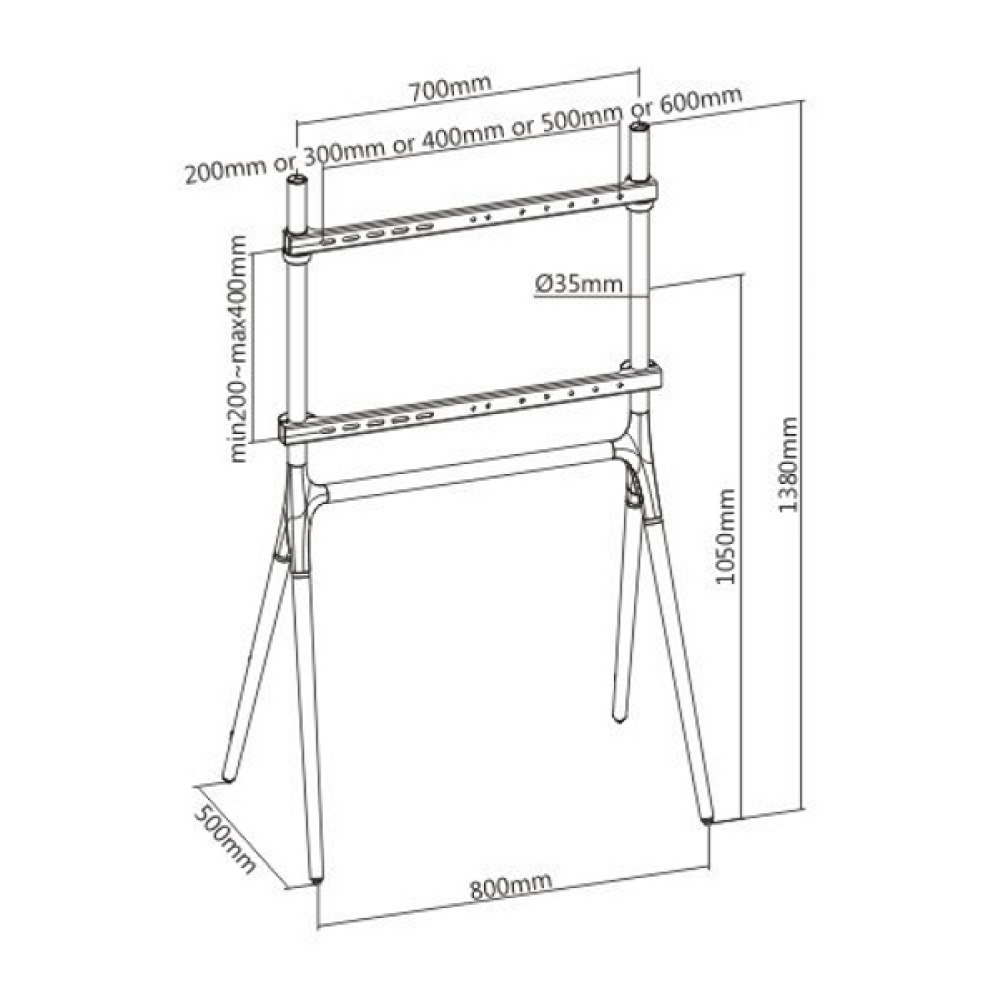 Tv beeldscherm vloerstandaard statief studio schildersezel design - tot 70 inch - VDD Stage Tv beeldscherm vloerstandaard statief studio schildersezel design - tot 70 inch - VDD Stage
