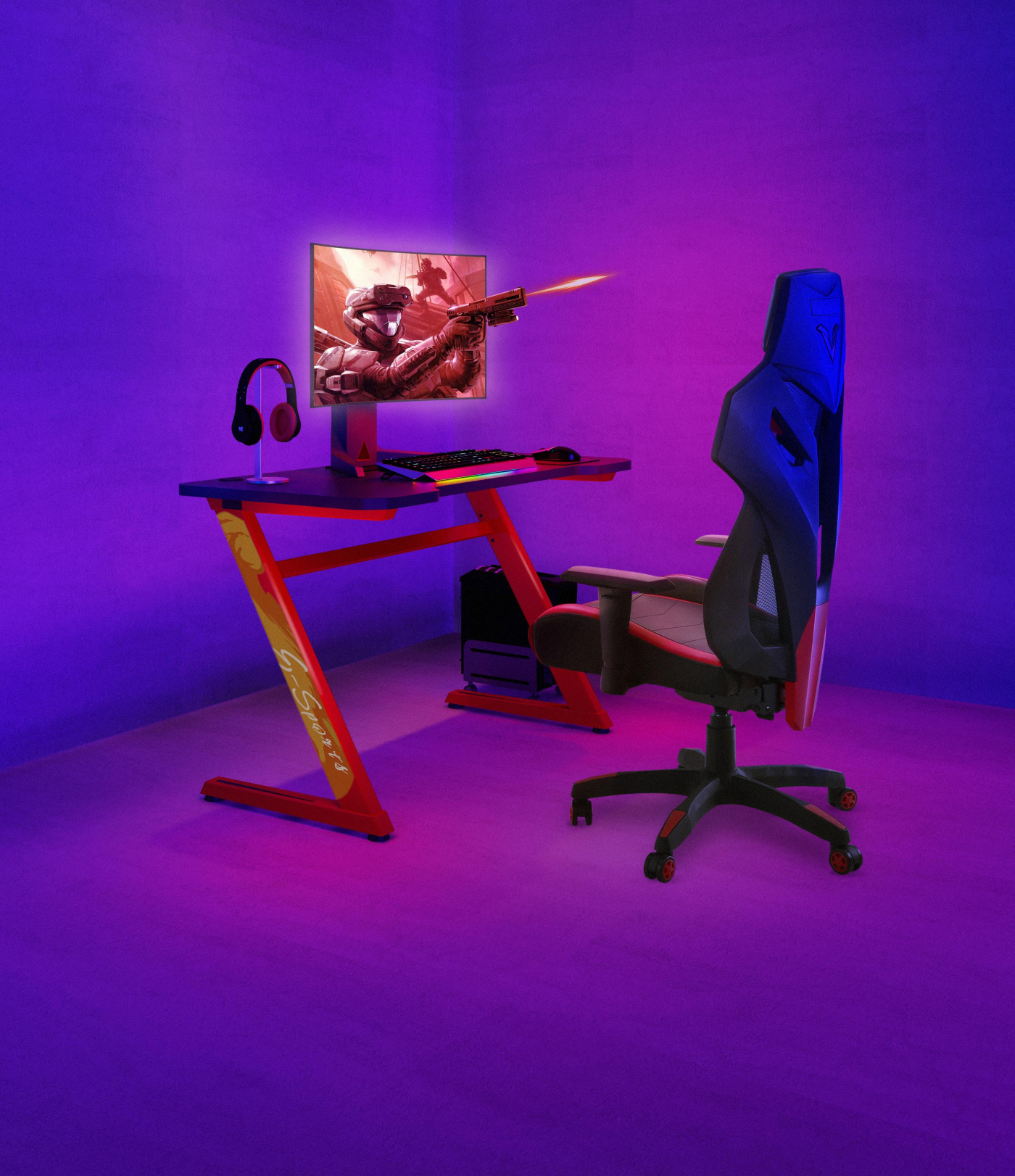 Computer game bureau gaming desk Thomas rood zwart ideaal voor uw game set up 120 cm x 60 cm - alternatieve afbeelding