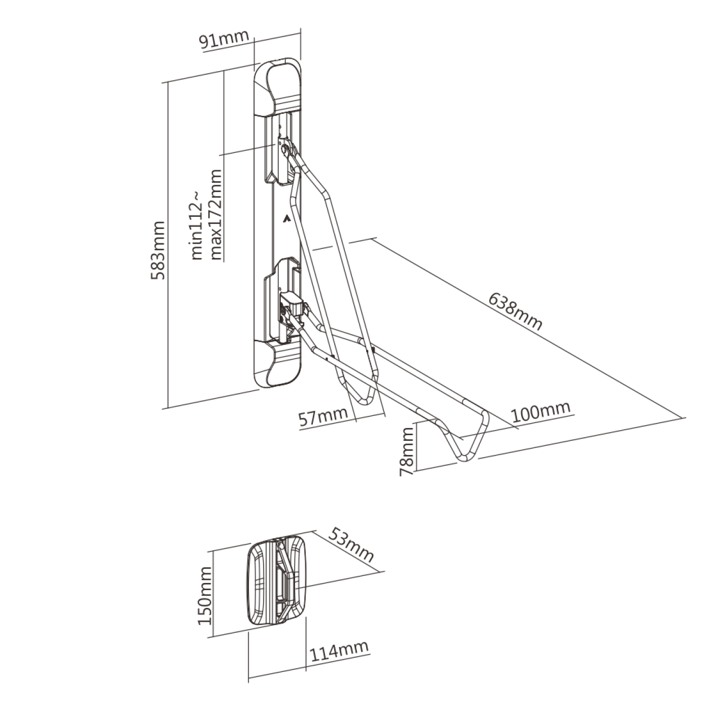 Fietsbeugel wandmontage - fiets ophangsysteem - ruimtebesparend - tot 2.1 inch banddikte - VDD Stage Fietsbeugel wandmontage - fiets ophangsysteem - ruimtebesparend - tot 2.1 inch banddikte - VDD Stage