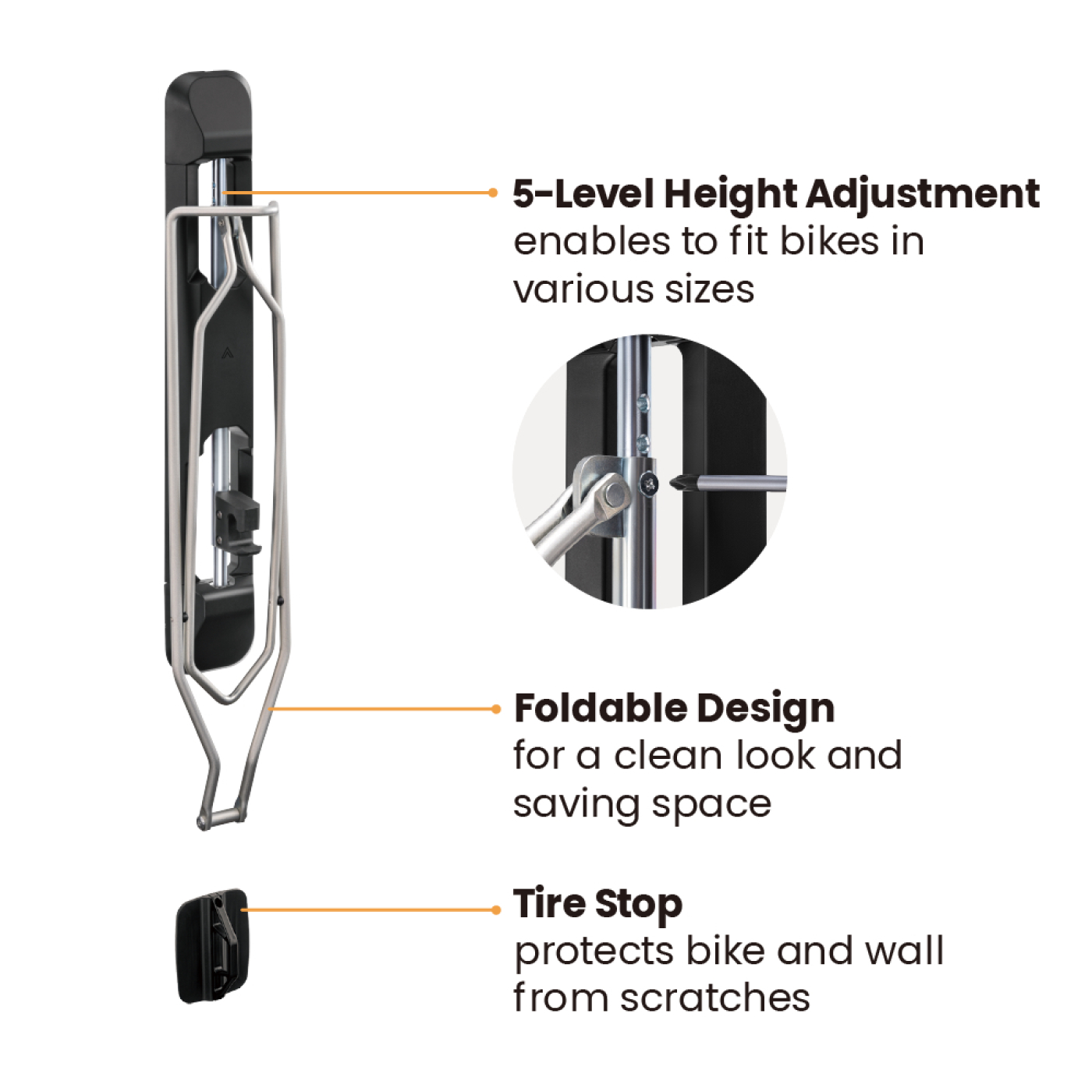 Fietsbeugel wandmontage - fiets ophangsysteem - ruimtebesparend - tot 2.1 inch banddikte - VDD Stage Fietsbeugel wandmontage - fiets ophangsysteem - ruimtebesparend - tot 2.1 inch banddikte - VDD Stage