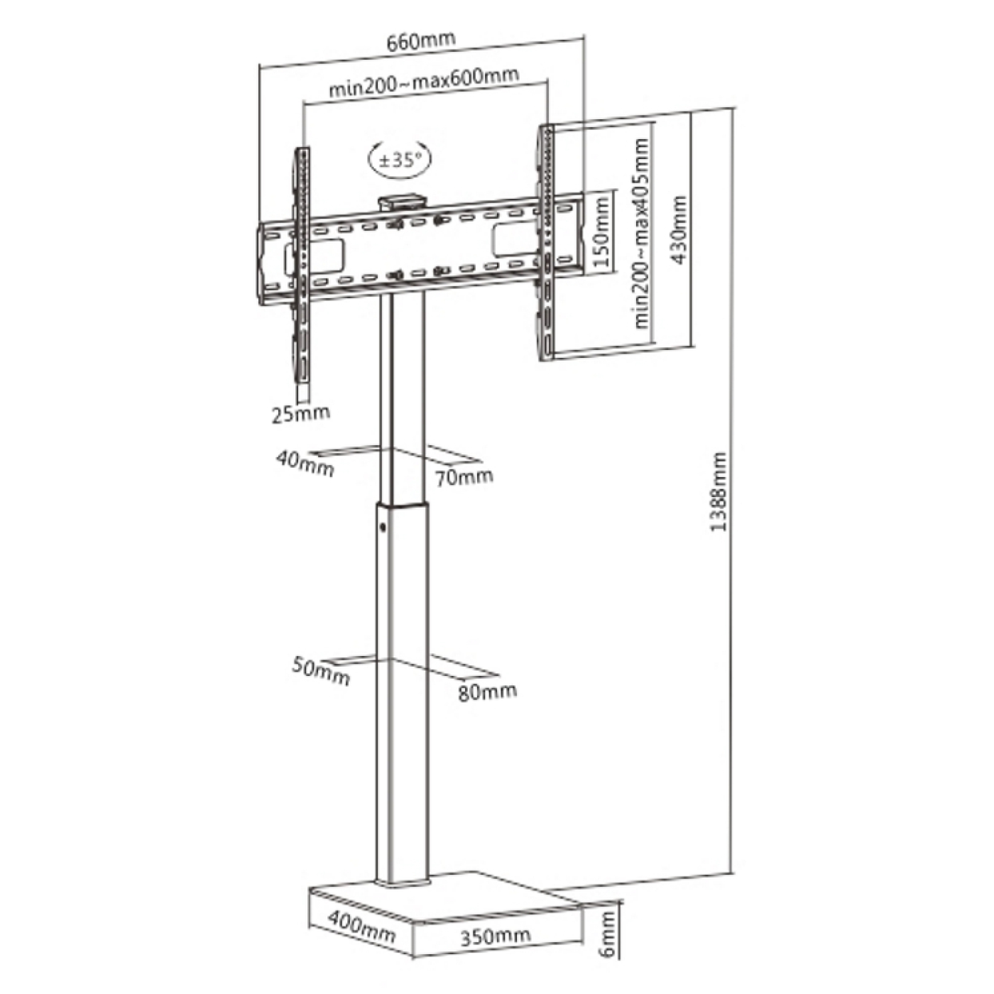 TV standaard statief slank model tegen de muur - draaibaar - tot 70 inch - VDD Stage TV standaard statief slank model tegen de muur - draaibaar - tot 70 inch - VDD Stage