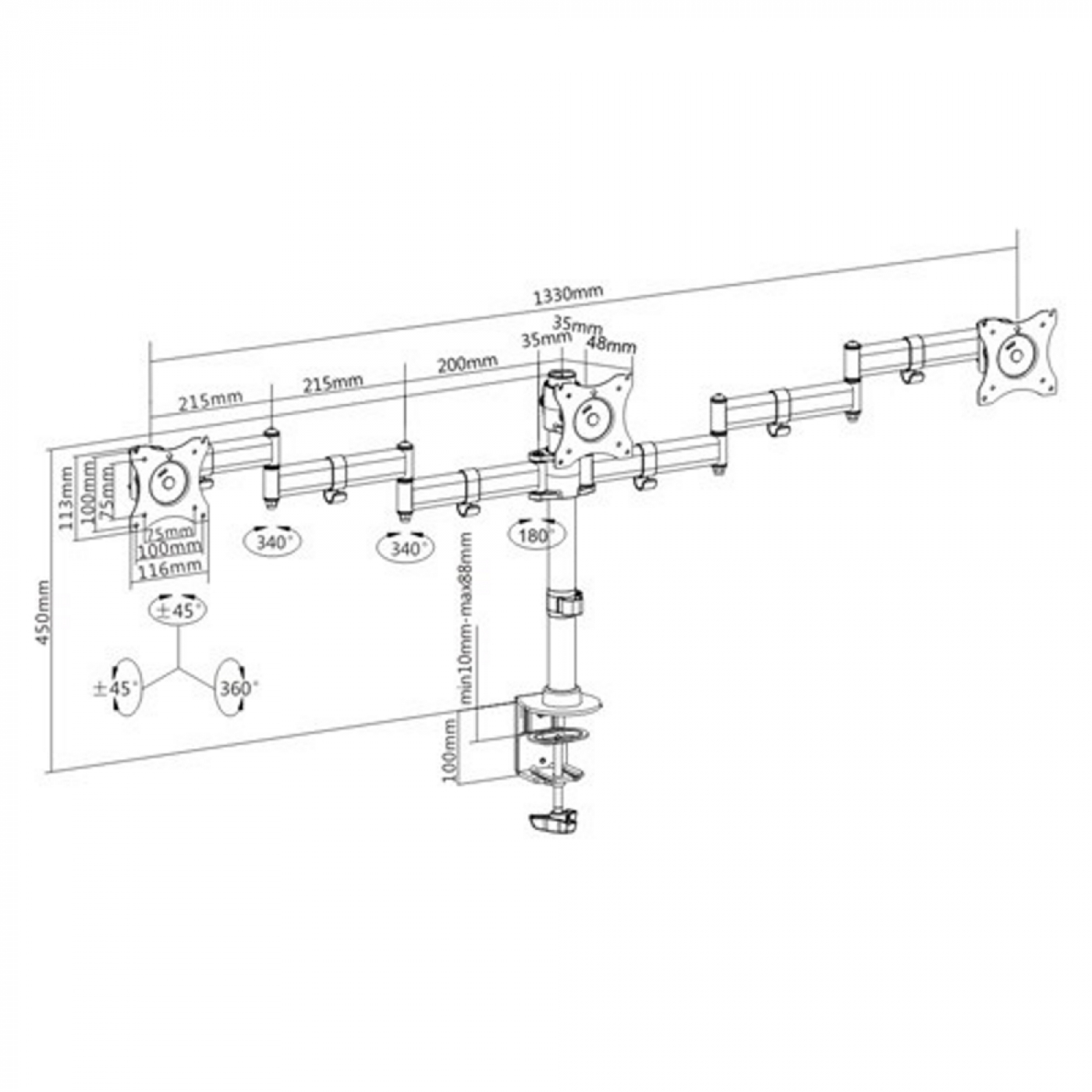 Monitorbeugel 3 beelschermen - monitorarm - tot 27 inch schermen - draaibaar kantelbaar roteerbaar - VDD Stage Monitorbeugel 3 beelschermen - monitorarm - tot 27 inch schermen - draaibaar kantelbaar roteerbaar - VDD Stage
