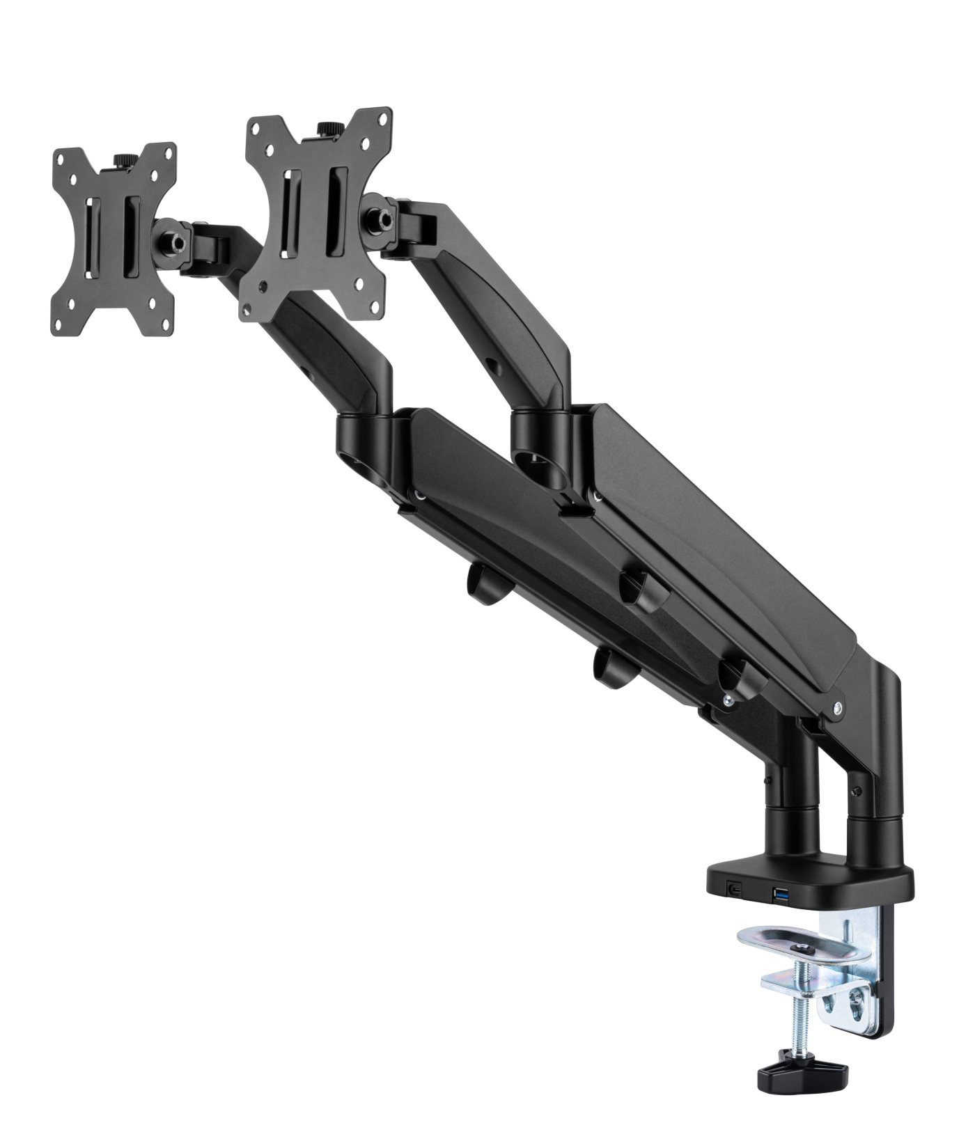 Monitorbeugel 2 beeldschermen gasveer - monitorarm - usb 3.0 en type c - draaibaar kantelbaar roteerbaar - alternatieve afbeelding
