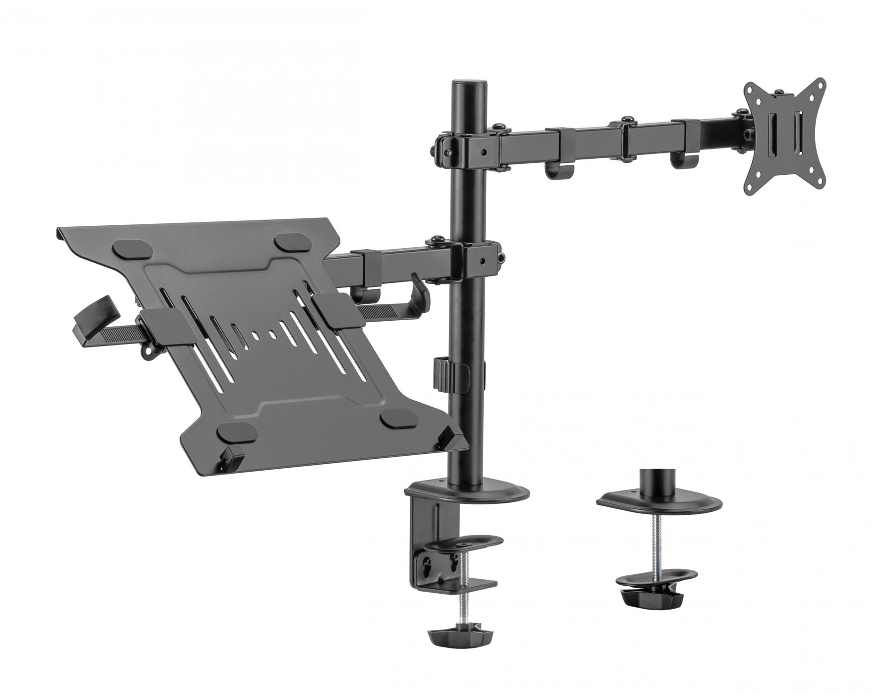 Monitorarm met laptopstandaard - draaibaar roteerbaar kantelbaar hoogte verstelbaar - 17 - 32 inch scherm - VDD Stage Monitorarm met laptopstandaard - draaibaar roteerbaar kantelbaar hoogte verstelbaar - 17 - 32 inch scherm - VDD Stage