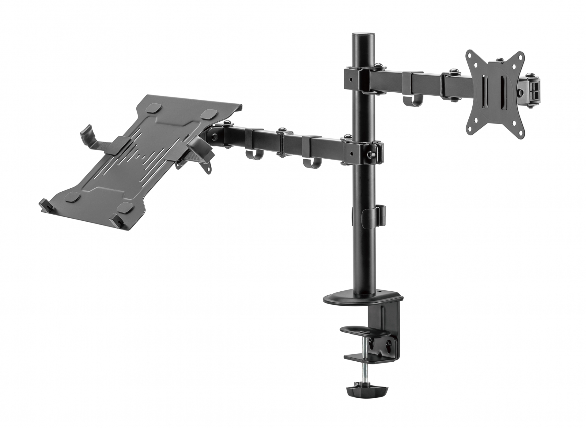 Monitorarm met laptopstandaard - draaibaar roteerbaar kantelbaar hoogte verstelbaar - 17 - 32 inch scherm - VDD Stage Monitorarm met laptopstandaard - draaibaar roteerbaar kantelbaar hoogte verstelbaar - 17 - 32 inch scherm - VDD Stage