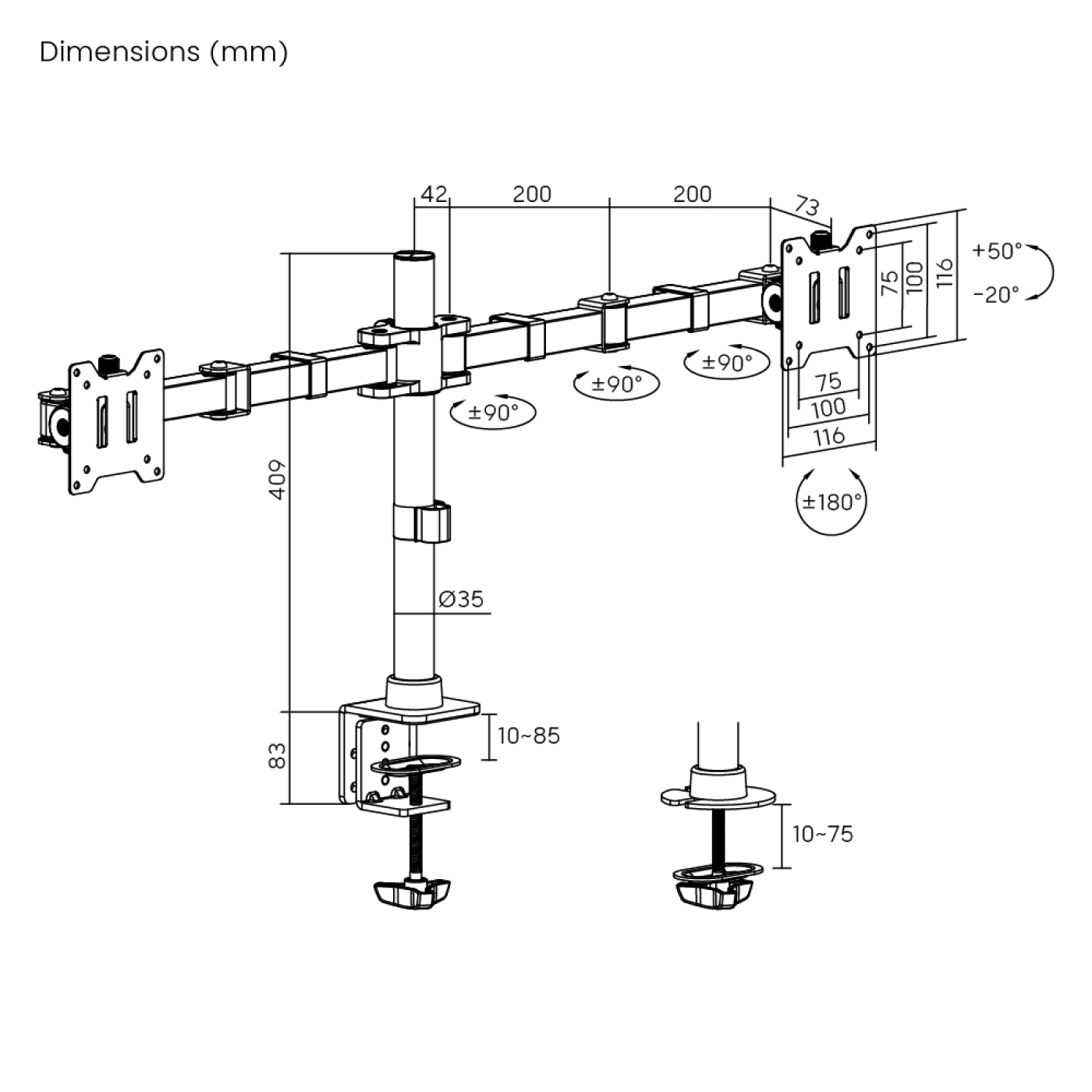 VDD - heavy duty monitorarm - max 20kg - max 49 inch - 2 monitoren - alternatieve afbeelding