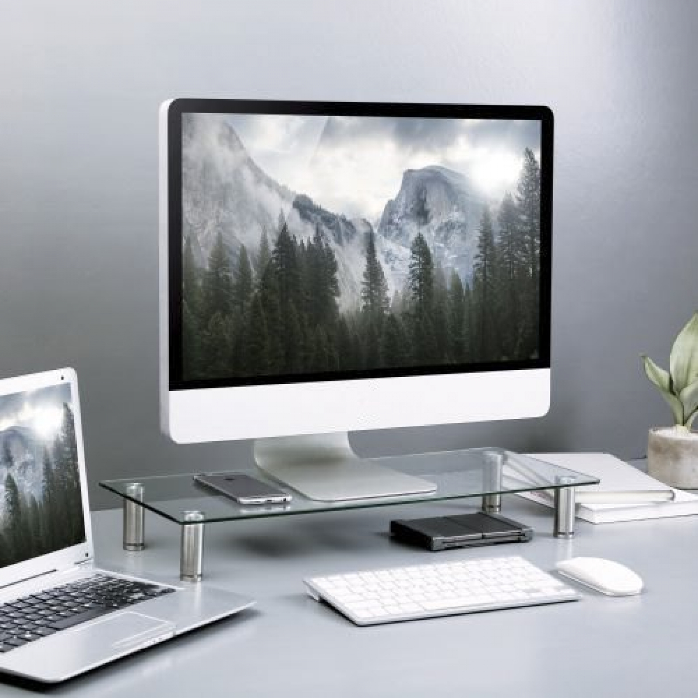 Monitor beeldscherm verhoger hoogte verstelbaar aluminium glas - alternatieve afbeelding