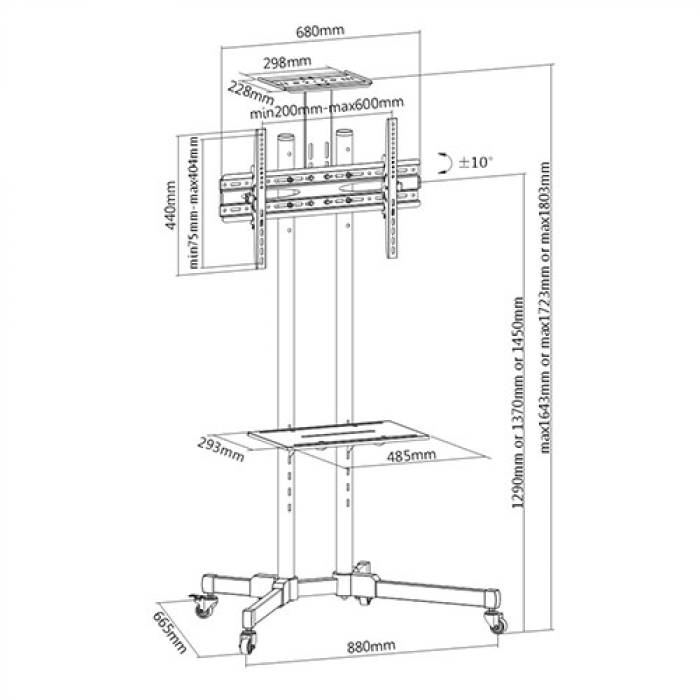 Tv monitor standaard - verrijdbaar - met camera houder - hoogte instelbaar tot 145 cm - alternatieve afbeelding