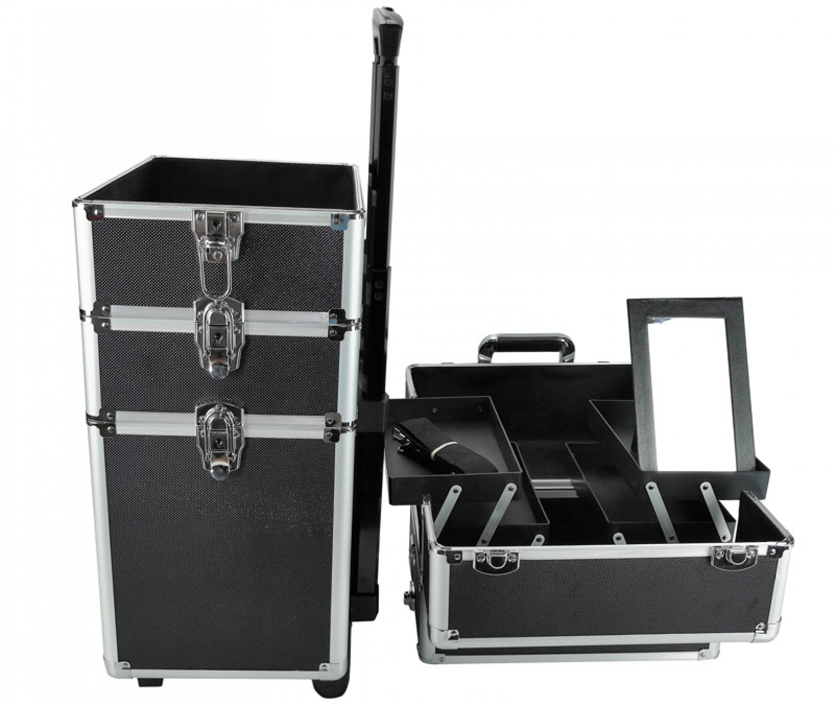 Visagie make up koffer cosmetica kappers trolley beauty case 4 in 1 zwart - alternatieve afbeelding