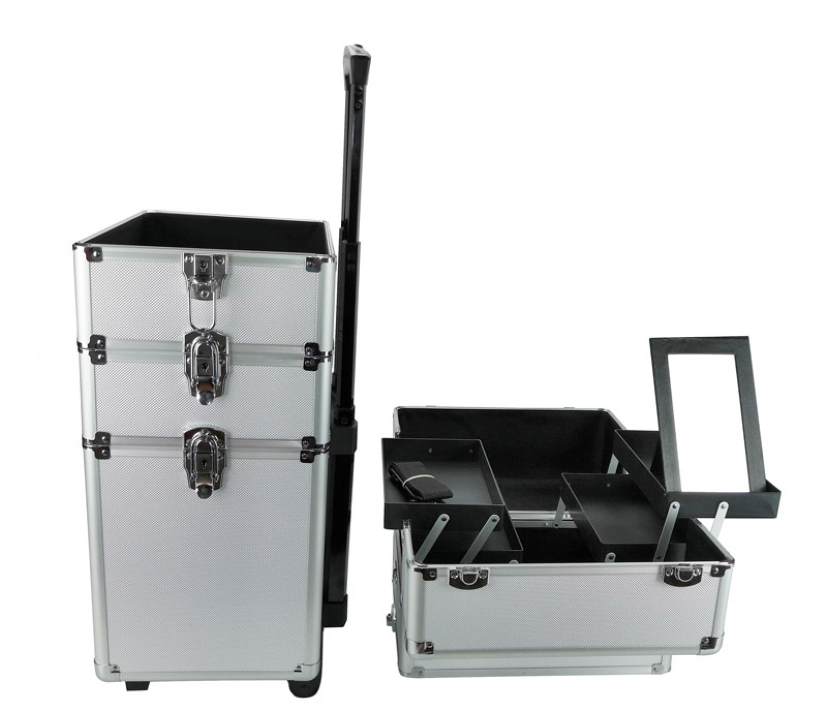 Visagie make up koffer cosmetica kappers trolley beauty case 4 in 1 zilver - alternatieve afbeelding