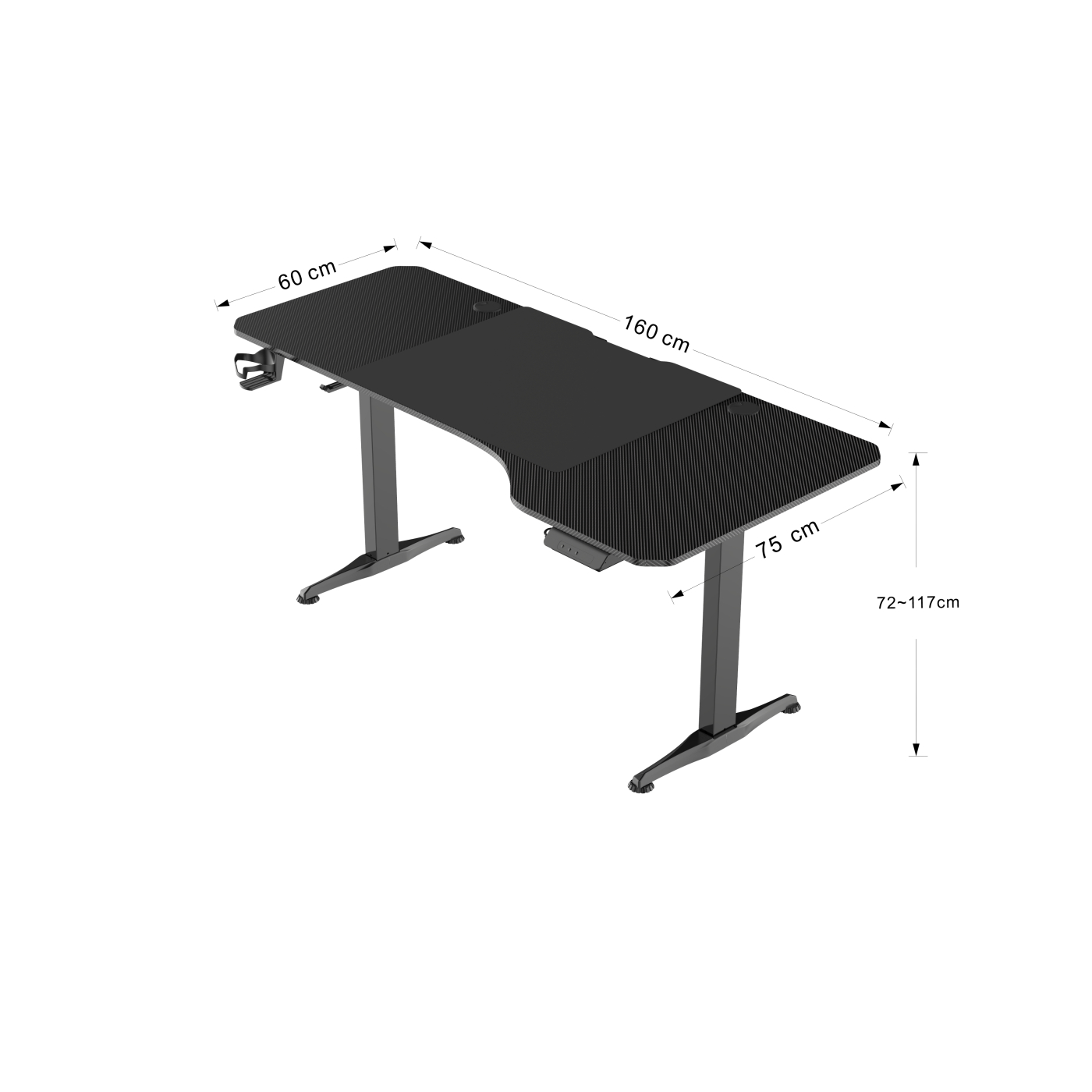 VDD Gaming - Bureau - Game Desk -  Zit Sta Bureau - Elektrisch in Hoogte Verstelbaar - Zit-sta Bureau - Game Bureau - Gaming Desk - Computer Tafel - 160 x 75 cm - Zwarte - Maximale hoogte 117 cm - alternatieve afbeelding