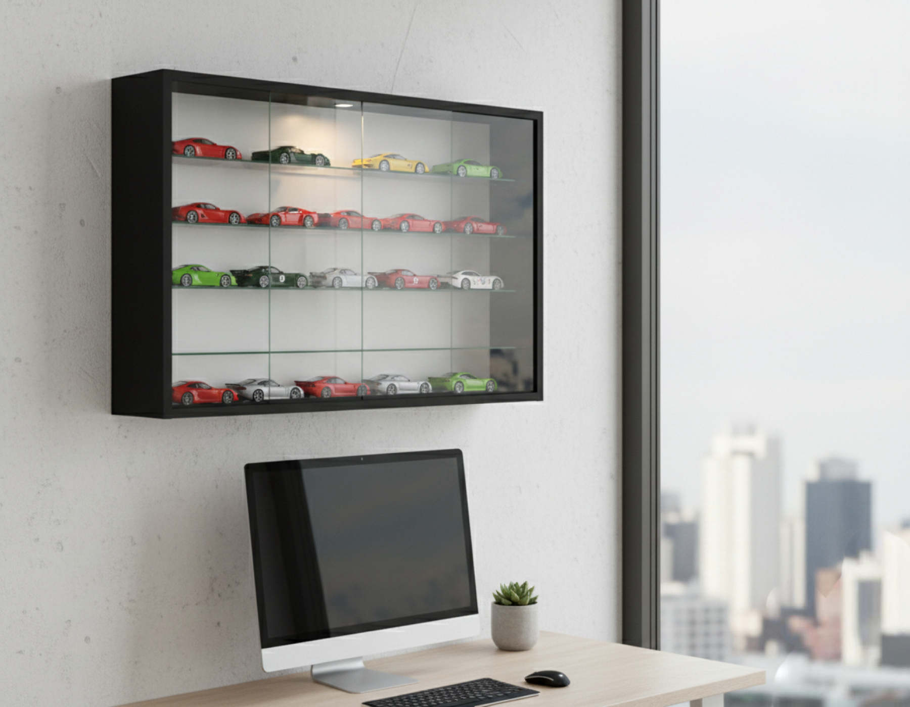 VDD – Vitrinekast – Vitrinekast met glas – Vitrinekast met led verlichting – Vitrinekastje - 75 x 14 x 55 cm - Zwart - alternatieve afbeelding